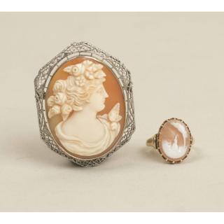 Appraisal: Assorted Cameo Jewelry Shell cameo k ring size grams and