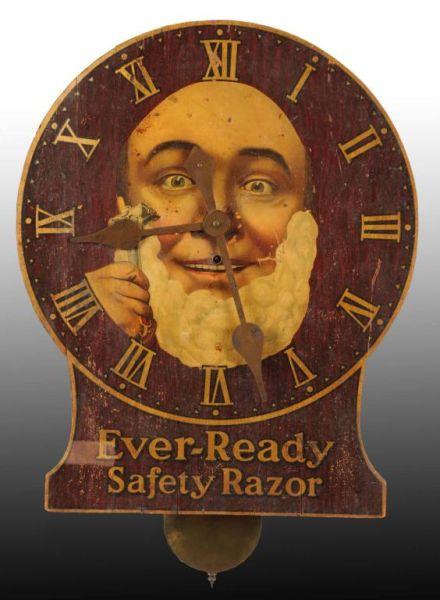 Appraisal: Wooden Ever Ready Safety Razor Clock Description Circa Pendulum is