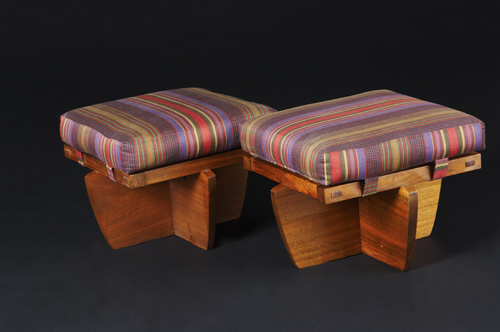 Appraisal: GEORGE NAKASHIMA Pair of walnut Greenrock ottomans Signed Nakashima Sept