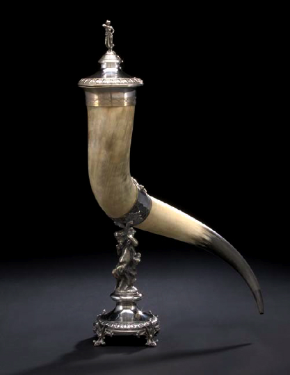 Appraisal: Large Swedish Silverplate-Mounted Horn by GAB Guldsmedsaktiebolaget Stockholm in the