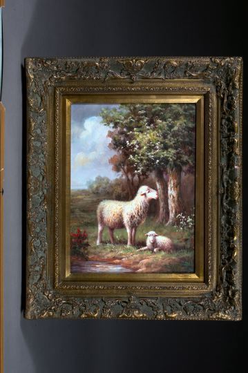 Appraisal: British School st Century Sheep at Pasture oil on canvas