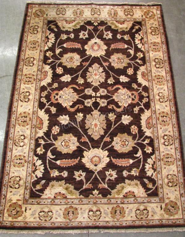 Appraisal: Handmade Oriental Area Rug Jaipur design brown field with tan