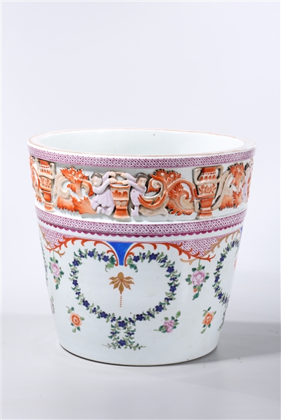 Appraisal: Chinese enameled porcelain jardiniere with relief frieze and floral decoration