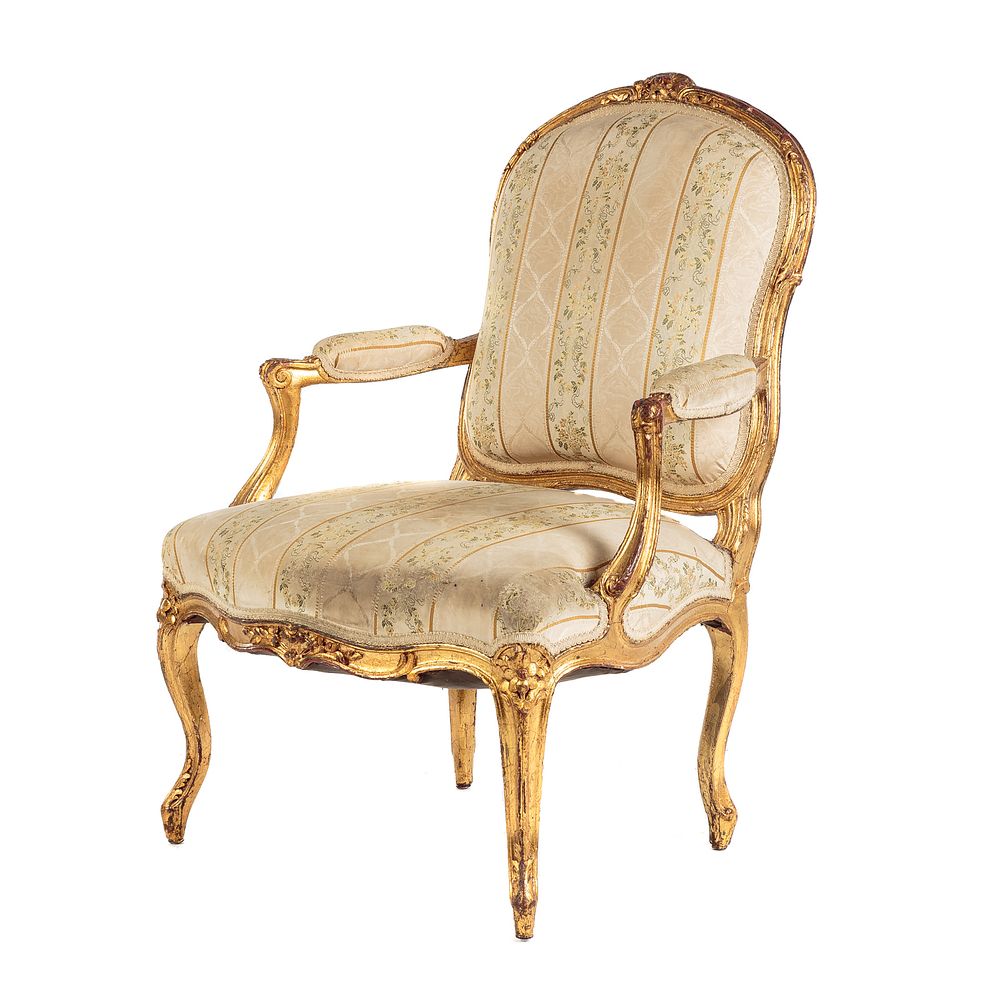 Appraisal: Louis XV Style Giltwood Arm Chair in H in W