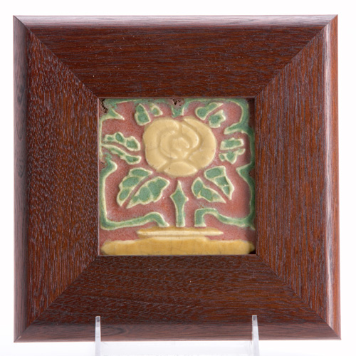 Appraisal: ROOKWOOD Faience tile embossed with a stylized yellow rose with