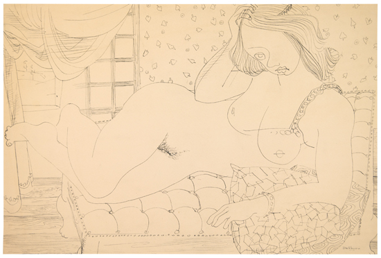 Appraisal: ROBERT BLACKBURN - Reclining Nude Pen and ink on buff