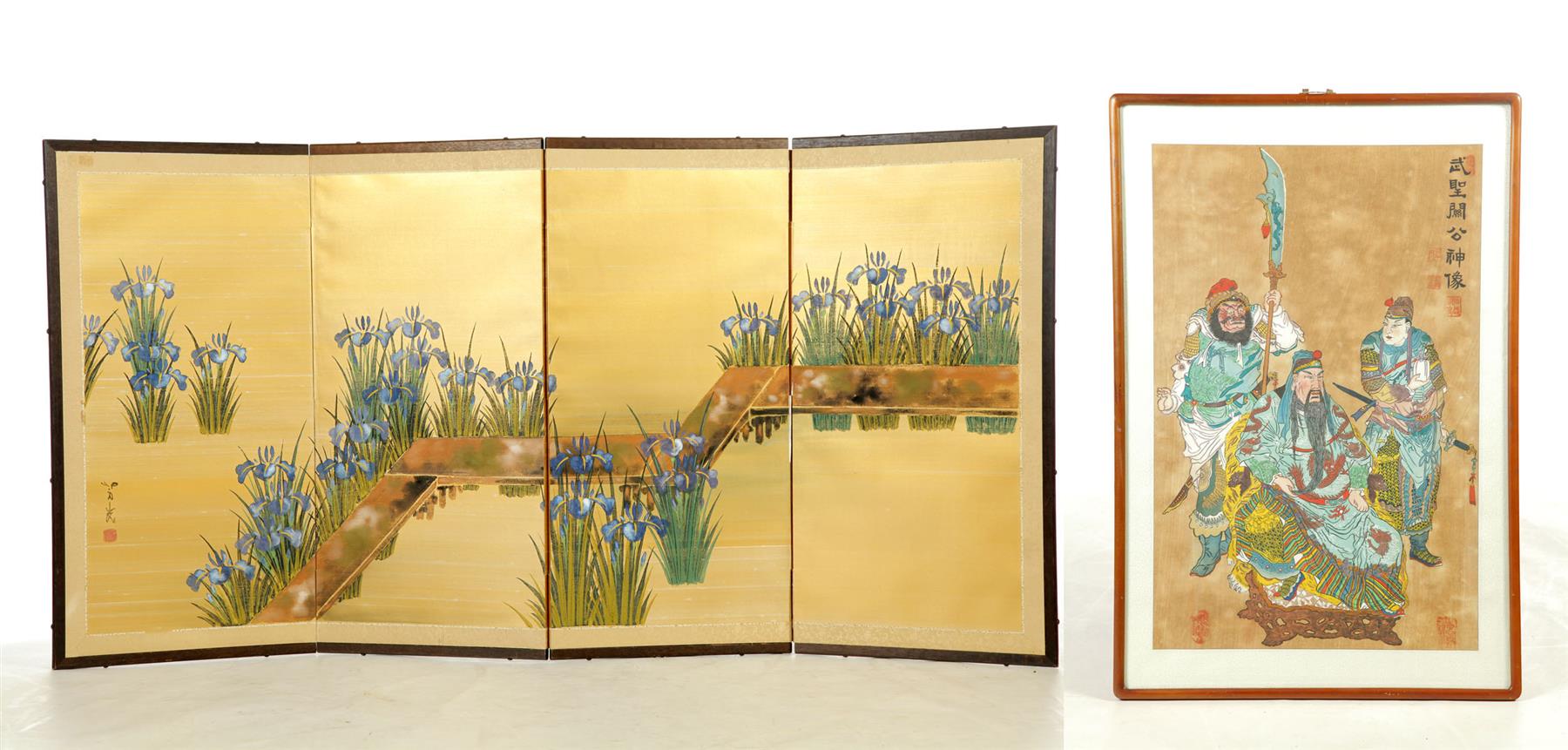 Appraisal: PAINTING AND SCREEN Asian nd half- th century Four panel