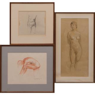 Appraisal: Herbert Steinberg - Three Figural Studies Watercolor pastel and graphite