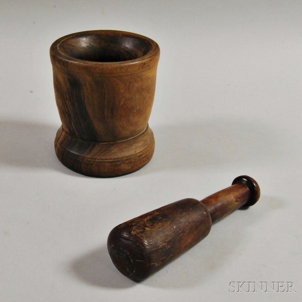 Appraisal: Turned Lignum Vitae Mortar and Pestle th century mortar ht