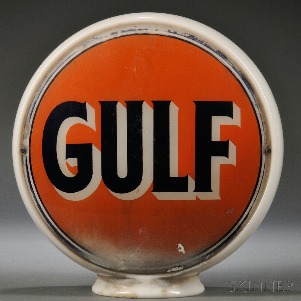 Appraisal: Vintage Gulf Oil Gas Pump Globe Sign painted glass panels