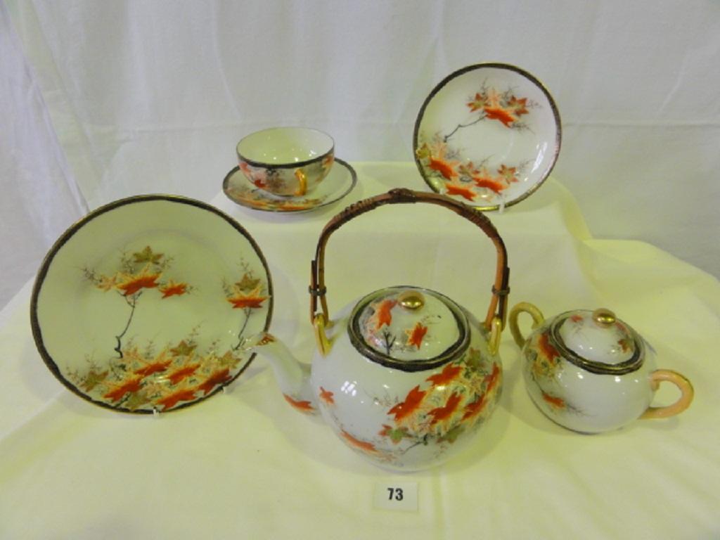 Appraisal: A collection of Japanese eggshell porcelain teawares with autumn leaf