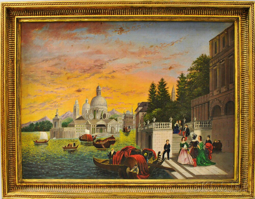 Appraisal: Venetian School th Century Canal Scene Unsigned Oil on canvas