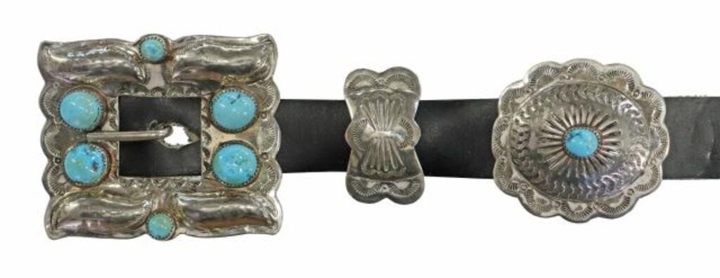 Appraisal: Native American silver content unknown concho belt set comprising a