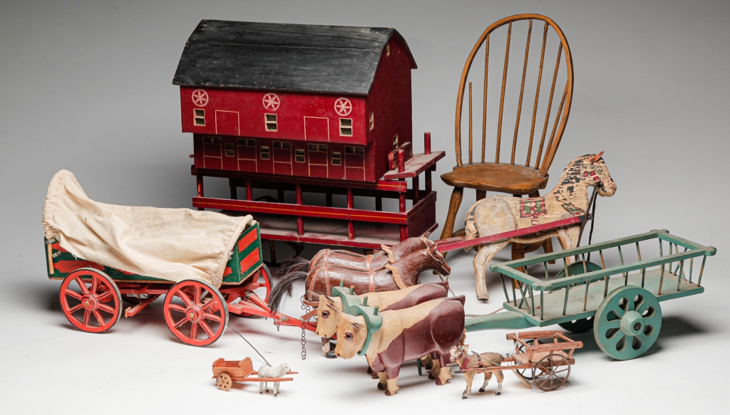 Appraisal: GROUP OF AMERICAN FARM TOYS Twentieth century Including a wooden