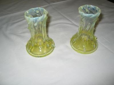 Appraisal: A PAIR OF VASELINE GLASS POSY VASES of gourd form