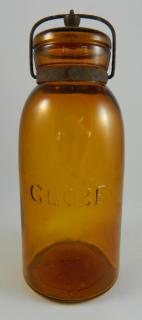 Appraisal: Fruit jar Fruit jar- 'Globe' half gallon yellow amber Ground