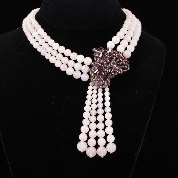 Appraisal: French multi strand beaded pink rose glass sautoir tassel necklace