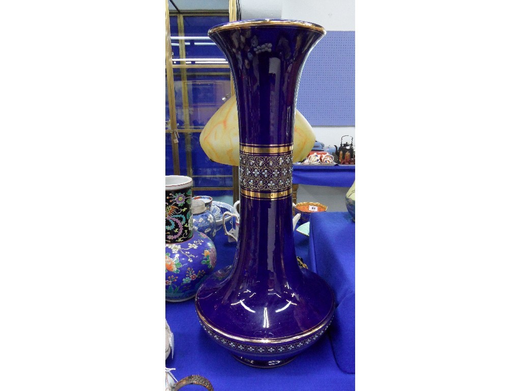 Appraisal: Large French cobalt blue vase with blue enamelled floral and