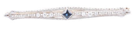 Appraisal: KY filigree women's synthetic sapphire and diamond pin one square