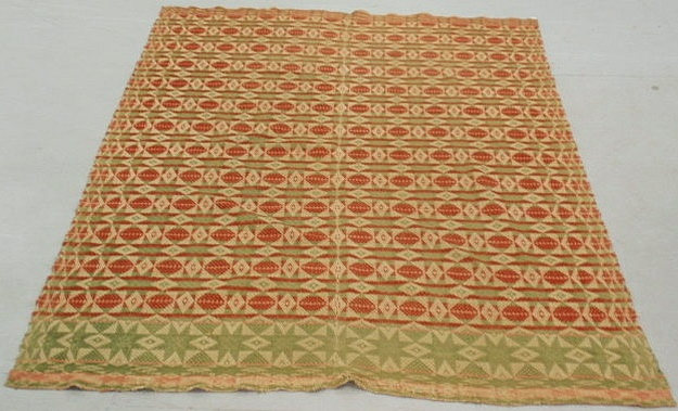 Appraisal: Pennsylvania coverlet th c green ivory and rust x