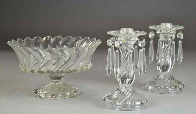 Appraisal: Piece Glass Console SetTo include a scalloped and lobed glass