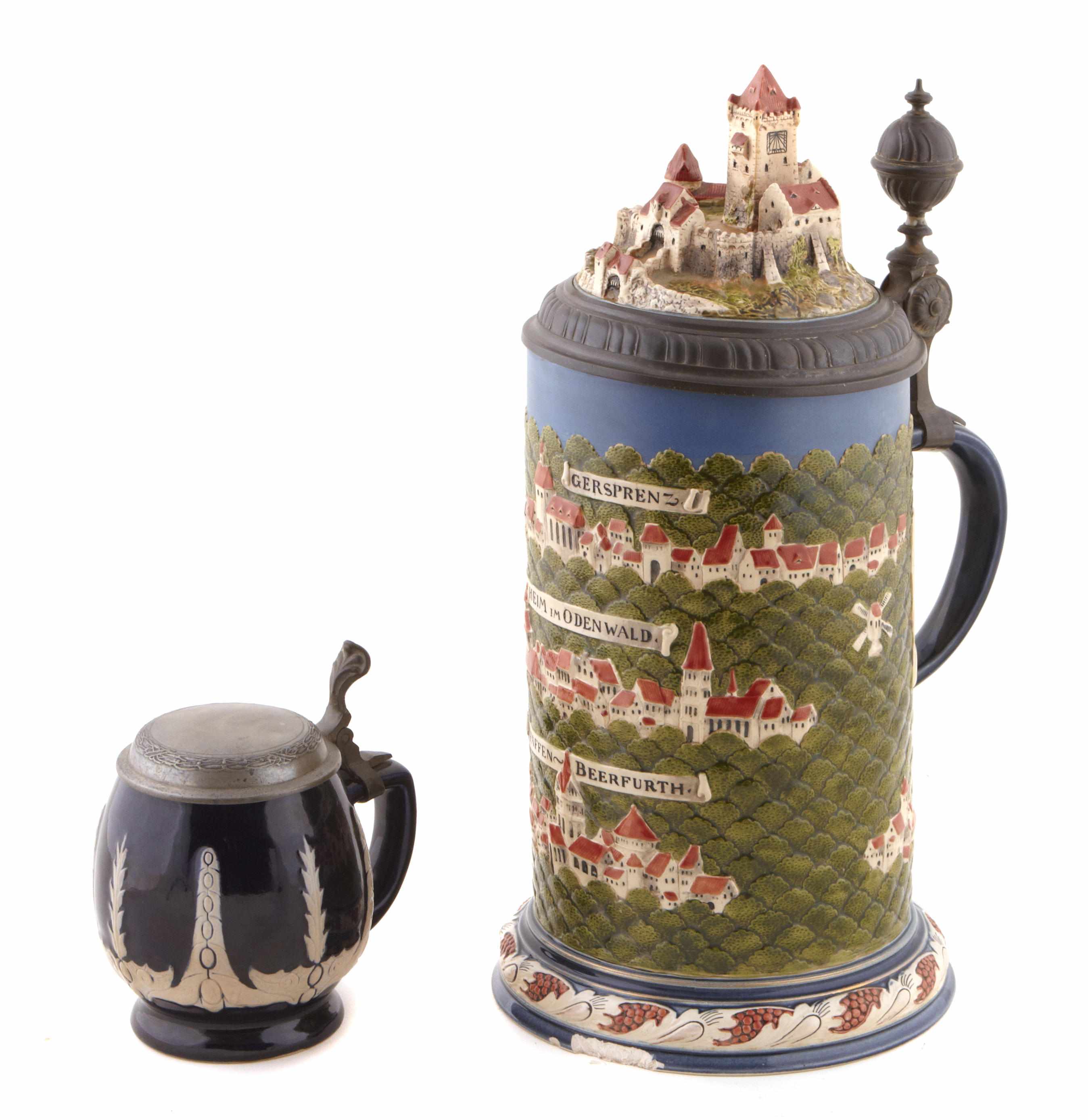 Appraisal: A very large Mettlach earthenware pewter mounted stein Together with