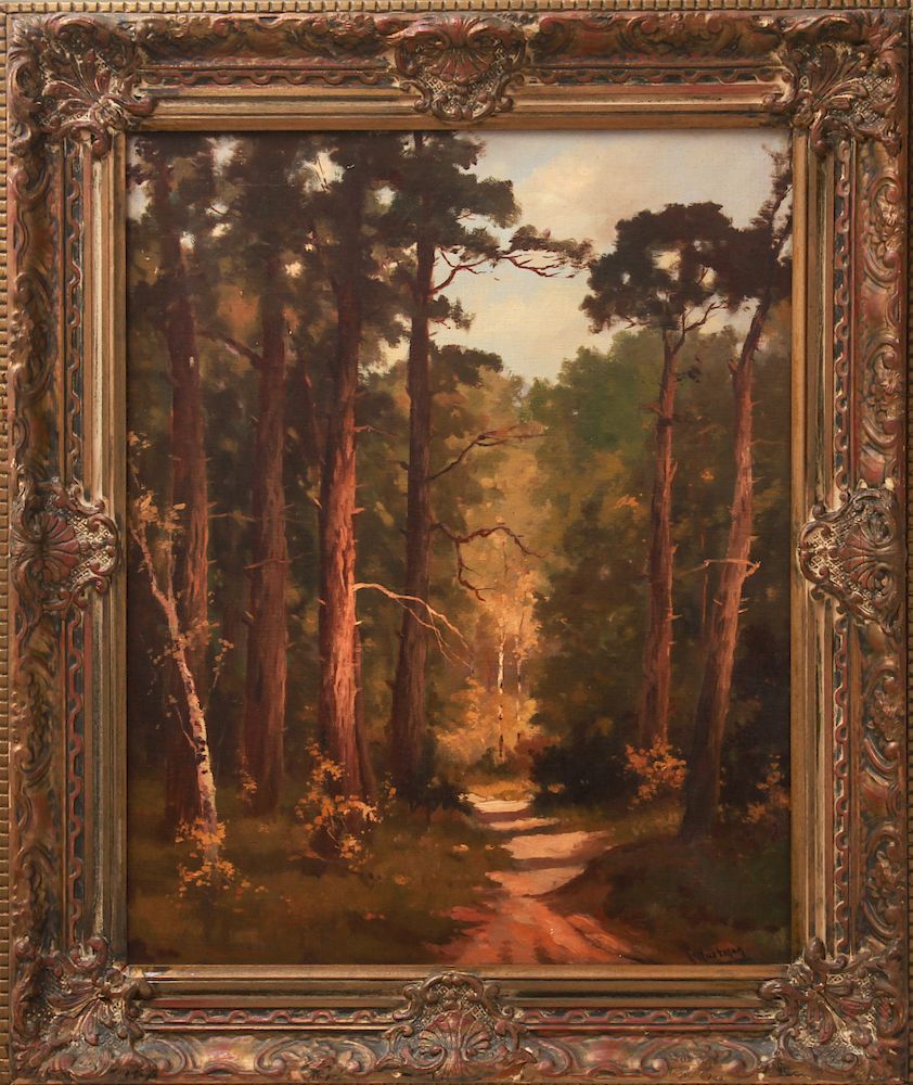 Appraisal: Hartman Signed Forest Landscape Oil on Canvas th century oil