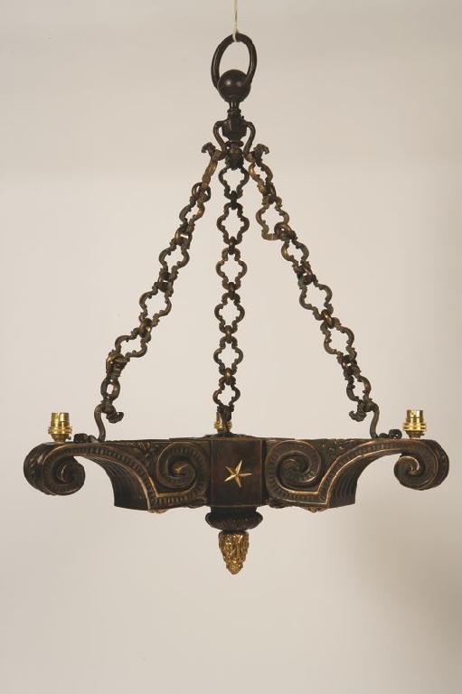 Appraisal: AN EMPIRE STYLE BRONZE AND GILT METAL HANGING CHANDELIER with