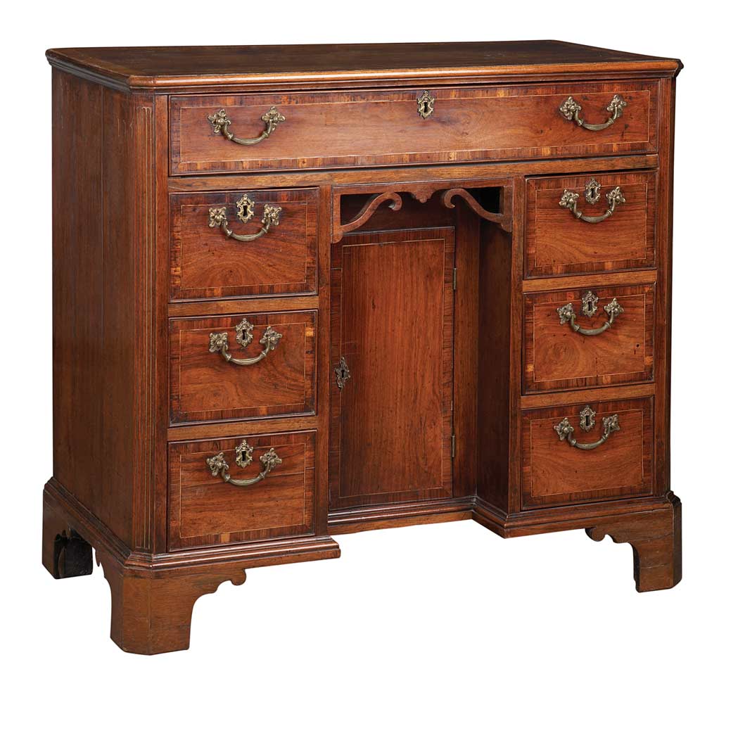 Appraisal: George III Style Brass Inlaid Rosewood and Padouk Kneehole Desk