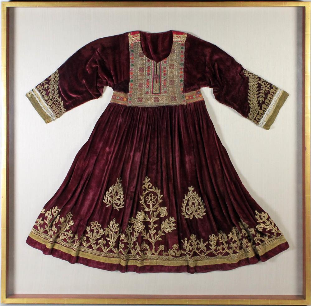 Appraisal: OTTOMAN EMPIRE METAL THREAD EMBROIDERED ON VELVET CHILD'S DRESS FRAMED