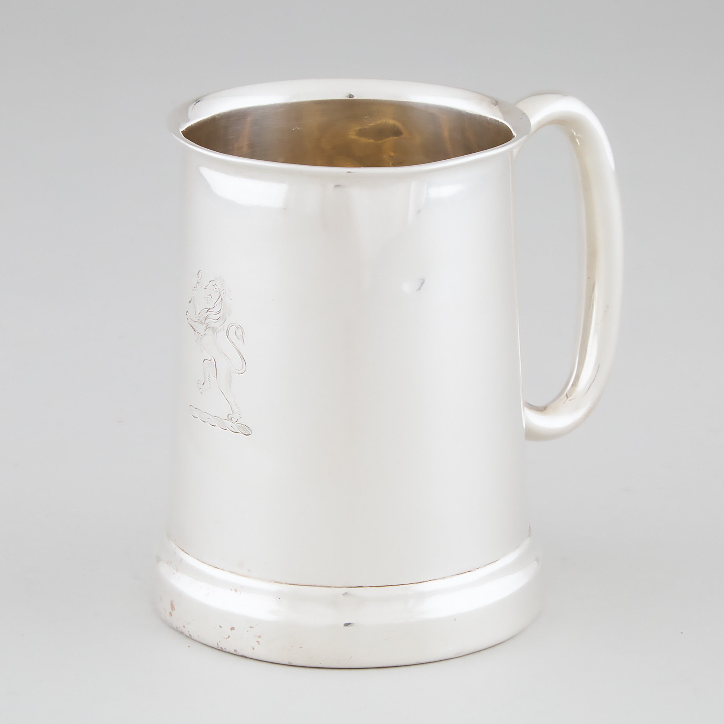 Appraisal: English Silver Glass-Bottomed Pint Mug Sydney Hall Co probably Sheffield