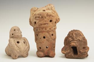 Appraisal: Group of Three Small Pre-Columbian Pottery Figures two of them