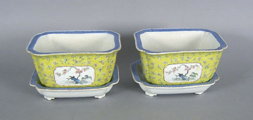 Appraisal: Pair of Chinese export porcelain yellow ground planters and undertrays