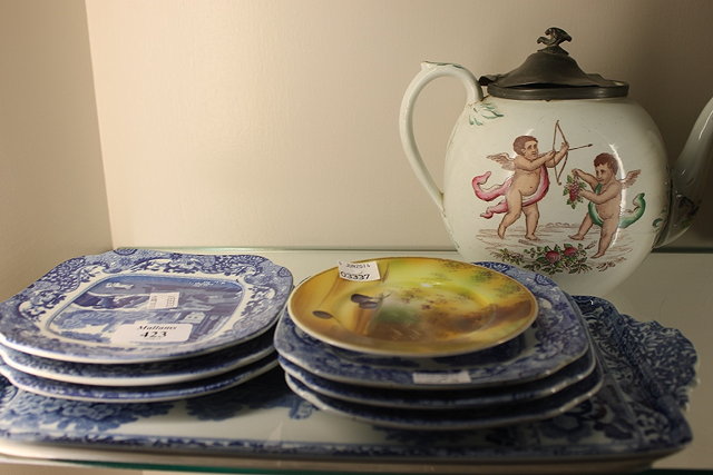 Appraisal: A PRATTWARE TEAPOT and a Copeland Spode Italian pattern sandwich