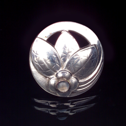 Appraisal: GEORG JENSEN DENMARK Skonvirke brooch in silver and moonstone no