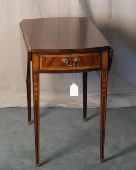 Appraisal: Hepplewhite-style Mahogany Pembroke Table drop leaves single drawer maple inlay