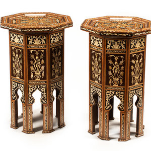 Appraisal: A Pair of Moorish Style Marquetry Tables th Century Height