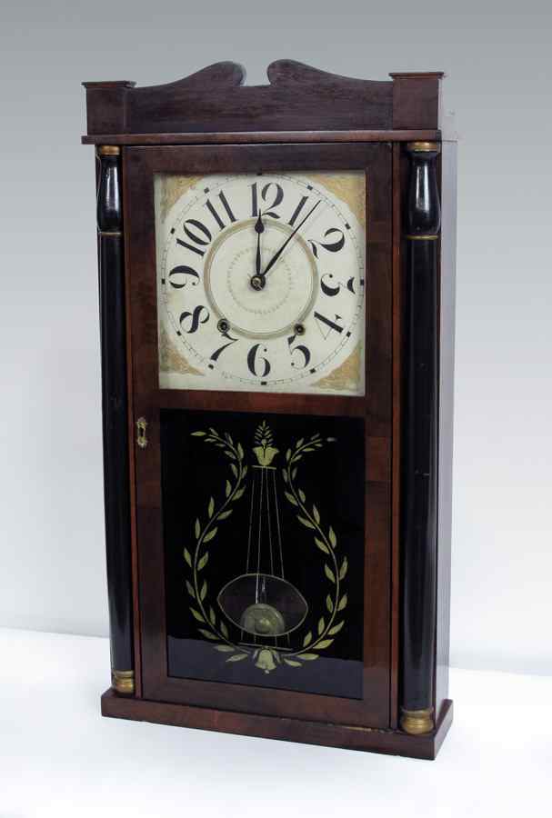 Appraisal: ELDRIGE ADKINS REVERSE PAINTED MANTLE CLOCK th century mahogany veneer