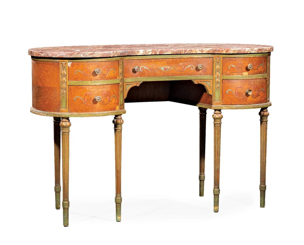 Appraisal: Continental Polychromed and Parcel Gilt Dressing Table kidney-shaped rouge marble