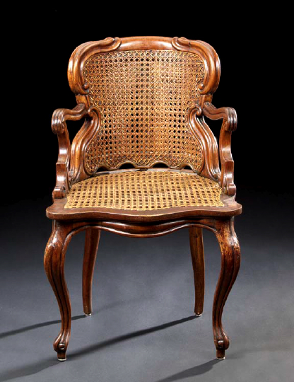 Appraisal: Provincial Louis XV-Style Fruitwood Fauteuil mid- th century possibly Lyon