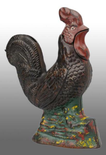 Appraisal: Cast Iron Rooster Mechanical Bank Description Nice highlights to base