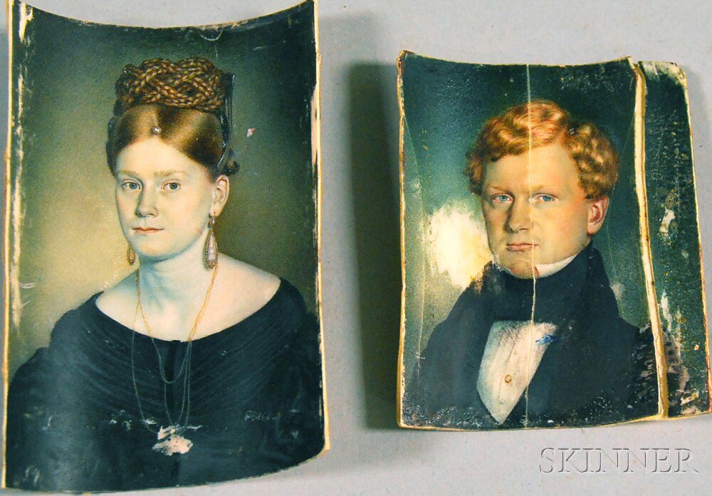 Appraisal: Four Works of Art two miniature portraits on ivory by