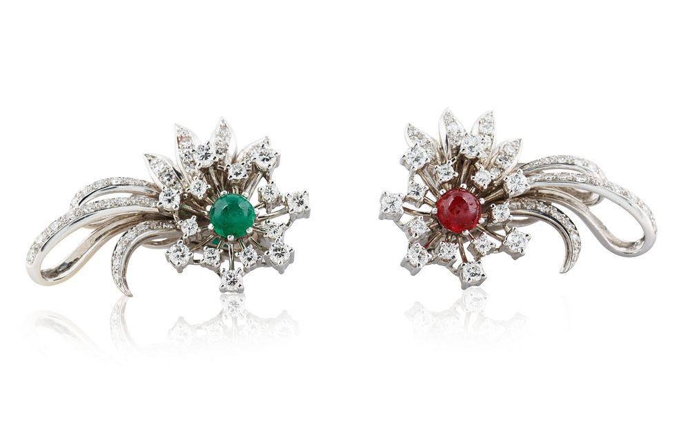 Appraisal: MID- TH CENTURY PAIR OF TIFFANY CO DIAMOND RUBY AND