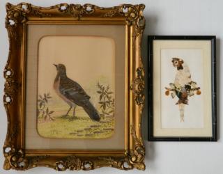 Appraisal: American feather painting American feather painting- ''Turtle Dove''- collage with