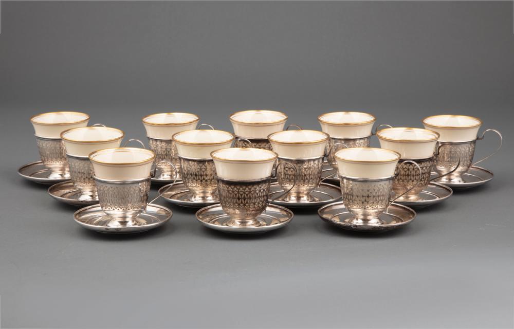 Appraisal: Set of Twelve Sterling Silver Demitasse Cup Frames and Saucers