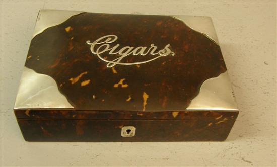 Appraisal: Edward VII tortoiseshell and silver mounted cigar box with wood