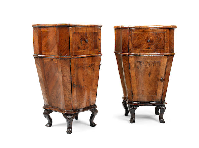 Appraisal: A matched pair of Italian th century walnut commodinos of