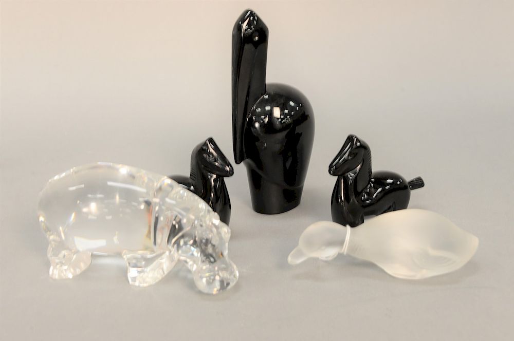 Appraisal: Five piece Baccarat figural group to include Baccarat crystal hippopotamus