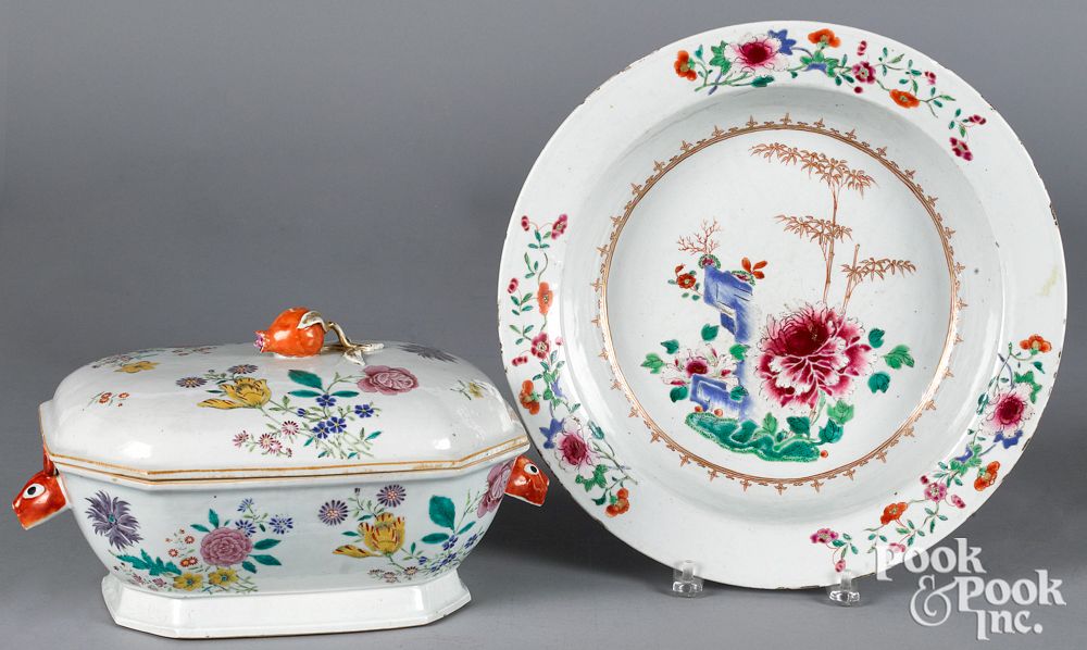 Appraisal: Chinese export famille rose tureen and deep dish Chinese export