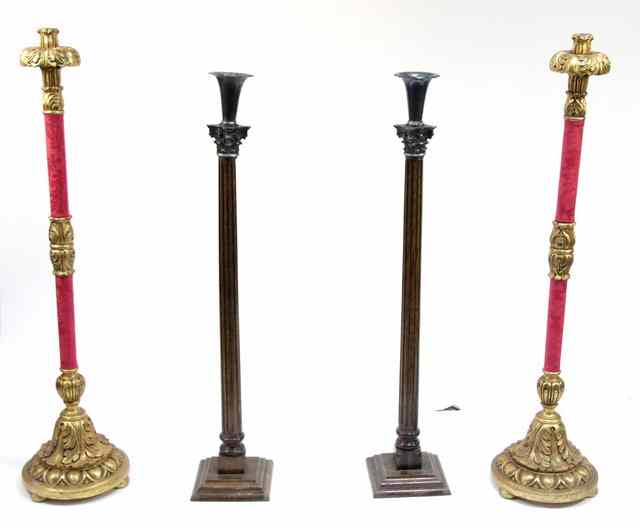 Appraisal: A pair of gilt wood candle lamps plush mounted on